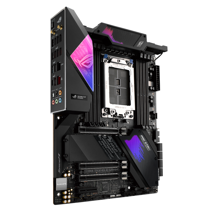 ROG Strix TRX40-E Gaming angled view from left