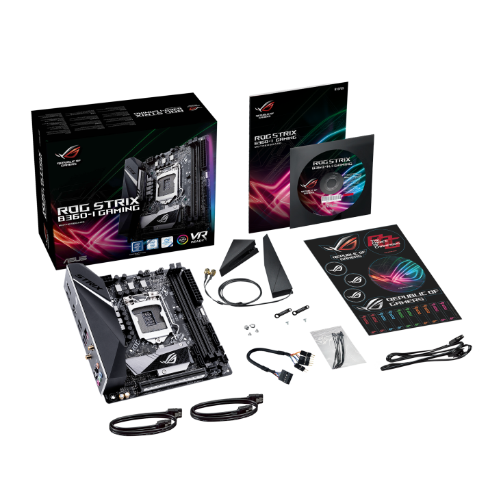 ROG STRIX B360-I GAMING top view with what’s inside the box