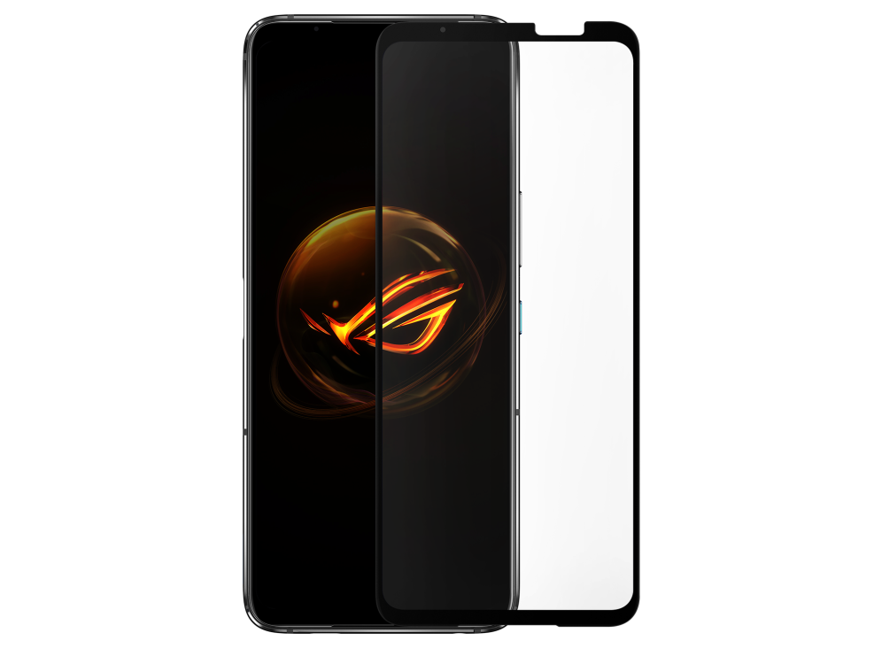 Glass Screen Protector and a ROG Phone 7 angled view from front