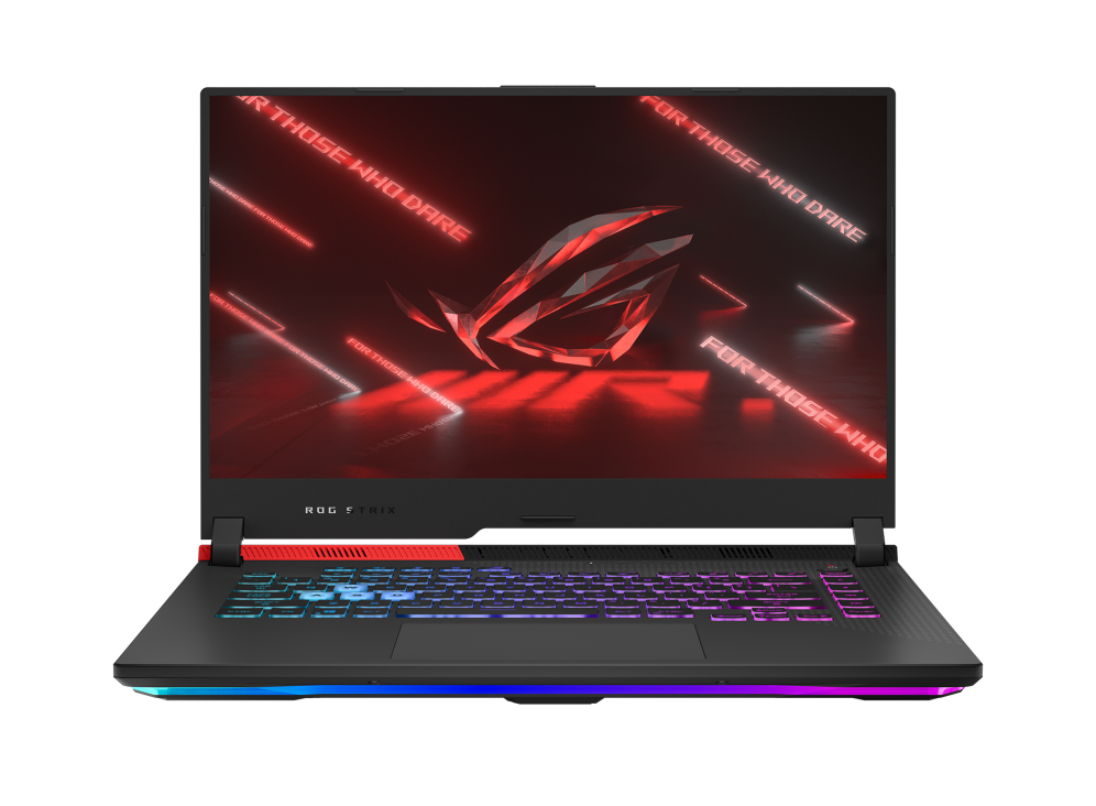 Front view of the ROG Strix G15 Advantage Edition, with a red ROG logo on screen.