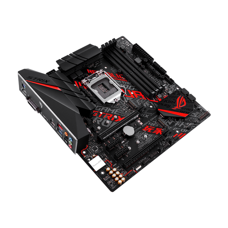 ROG STRIX B360-G GAMING top and angled view from left