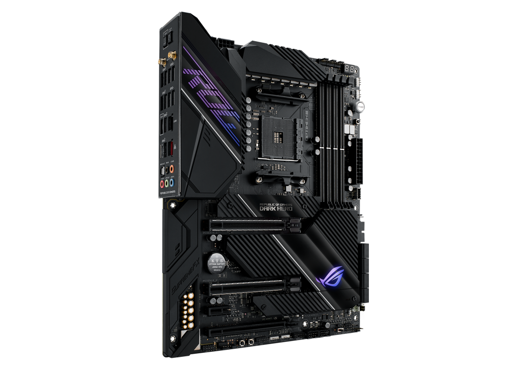 ROG Crosshair VIII Dark Hero angled view from left