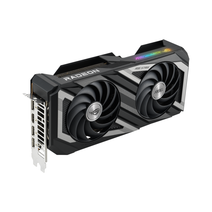 ROG STRIX Radeon RX 7600 OC Edition top down view with the focus on heatsink