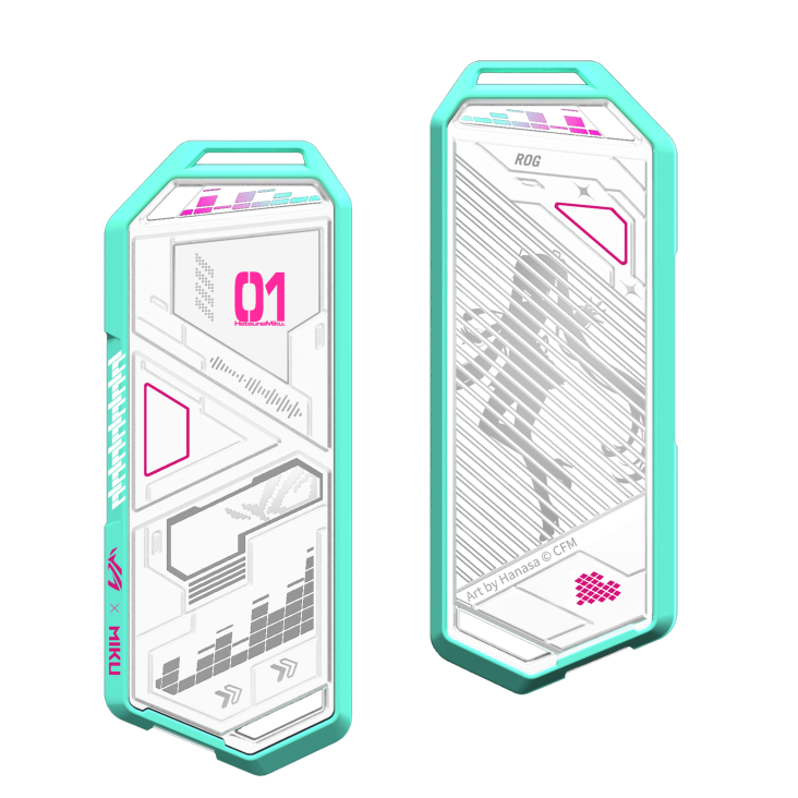 ROG Strix Arion Hatsune Miku Edition front and rear shot with protective holder