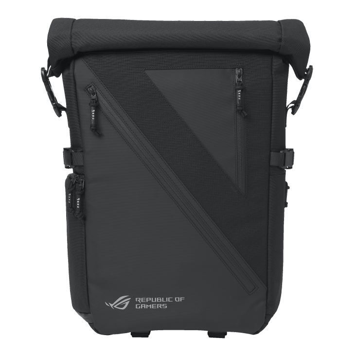 Front angle of the ROG Backapck 17, with ROG styling and slash design visible