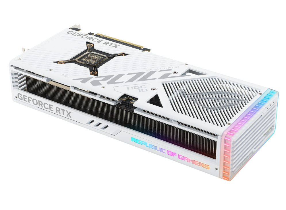 Rear view of the ROG Strix GeForce RTX 4080 white edition graphics card-1