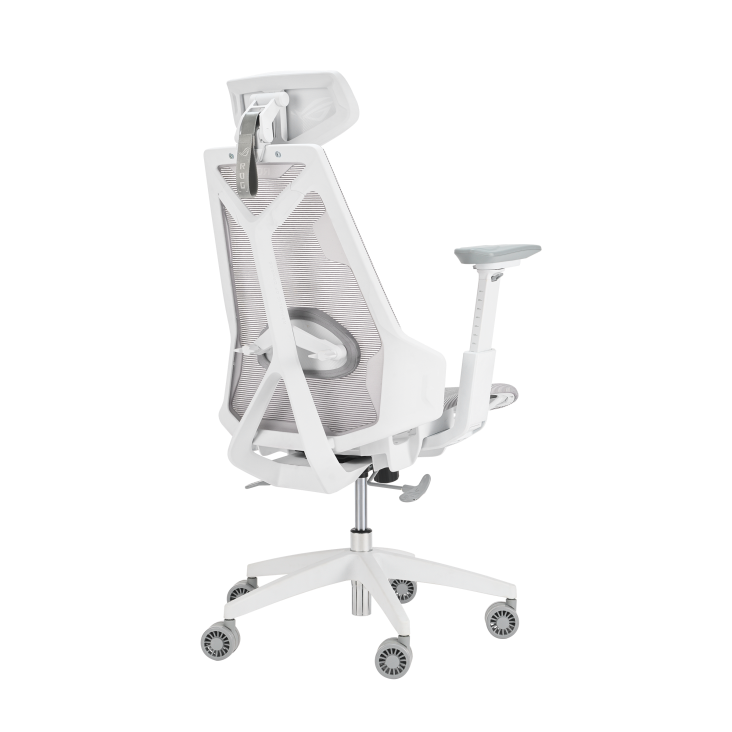 The rear side of ROG Destrier Core in Moonlight White Edition angled from right