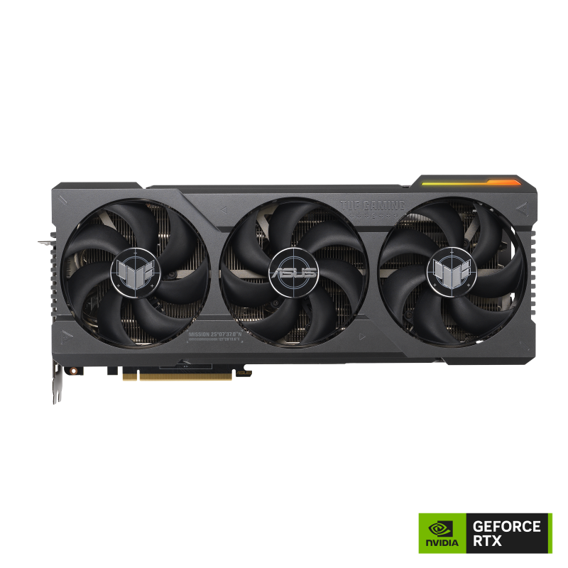 Front side of the TUF Gaming GeForce RTX 4090 graphics card with NVIDIA logo