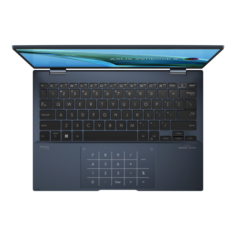 Zenbook S 13 Flip OLED (UP5302, 12th Gen Intel) display opened view from above. 
