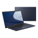 An angled front view of an ASUS ExpertBook B1, superimposed on an overhead view of an ASUS ExpertBook B1 showing its Star Black lid.