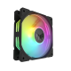 TUF Gaming TR120 ARGB Fan Reverse Black 45 degree shot with aura lighting