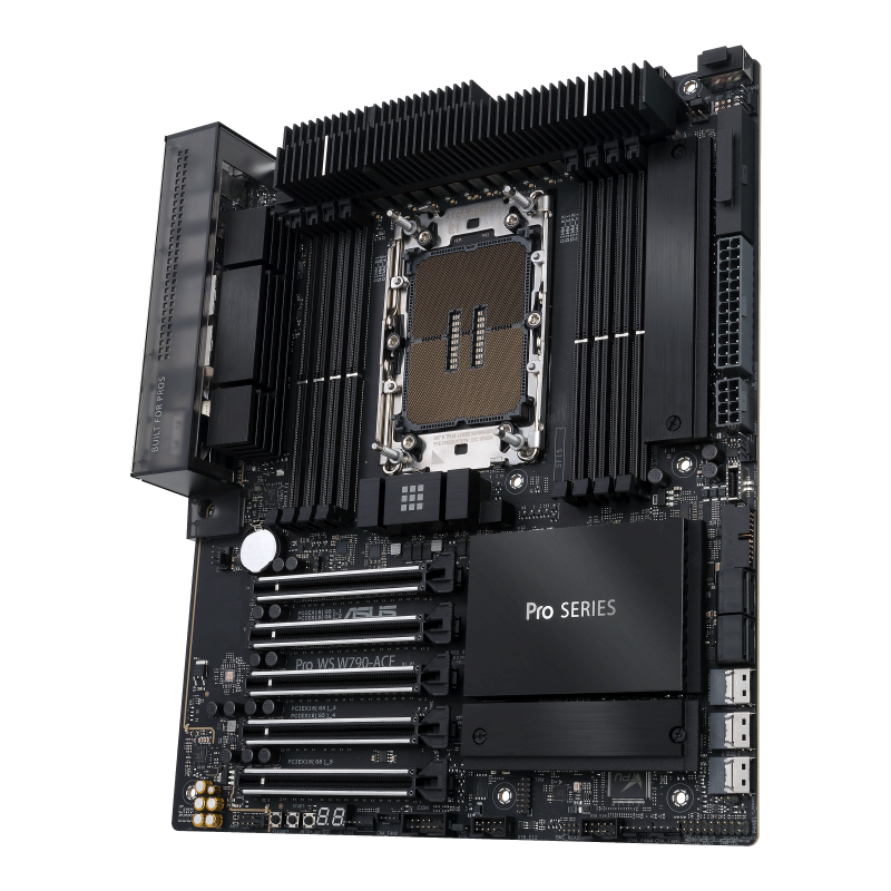 Pro WS W790-ACE, front view, 60 degrees, with heatsink