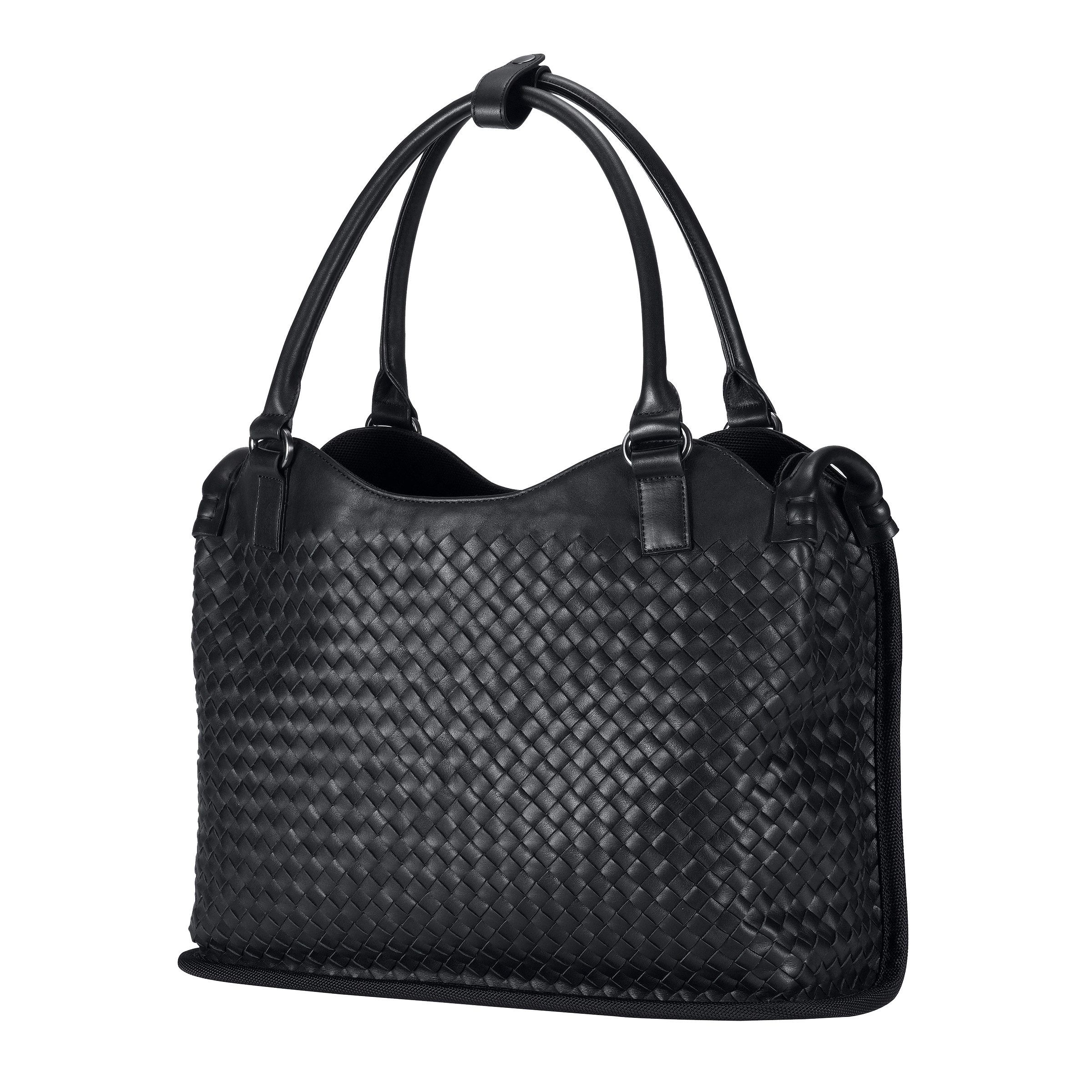 Black leather weave online bag