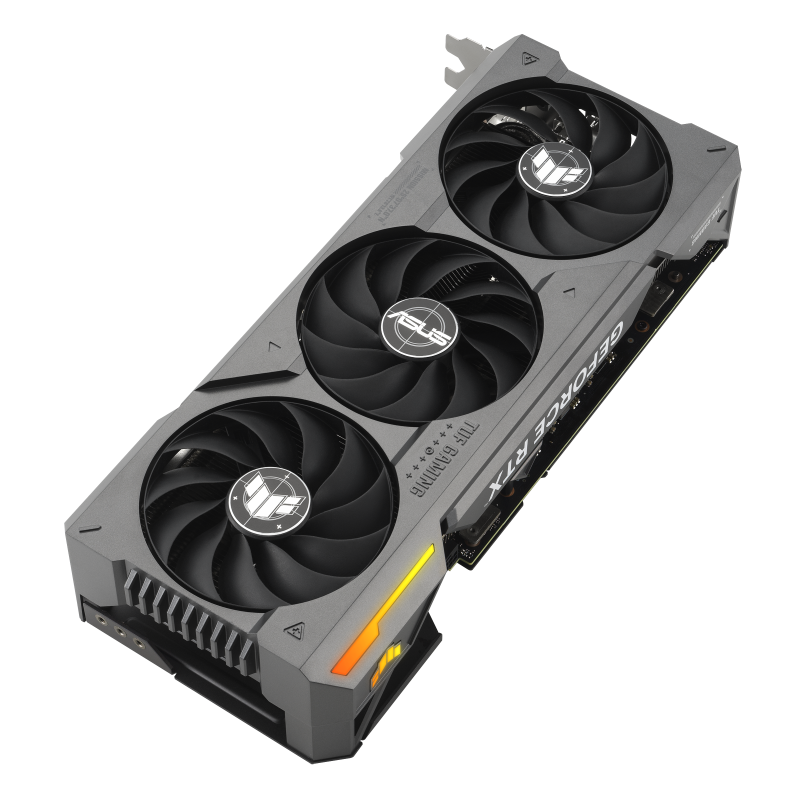 Top angled view of the ASUS TUF Gaming GeForce RTX 4070 Ti SUPER graphics card komponentko