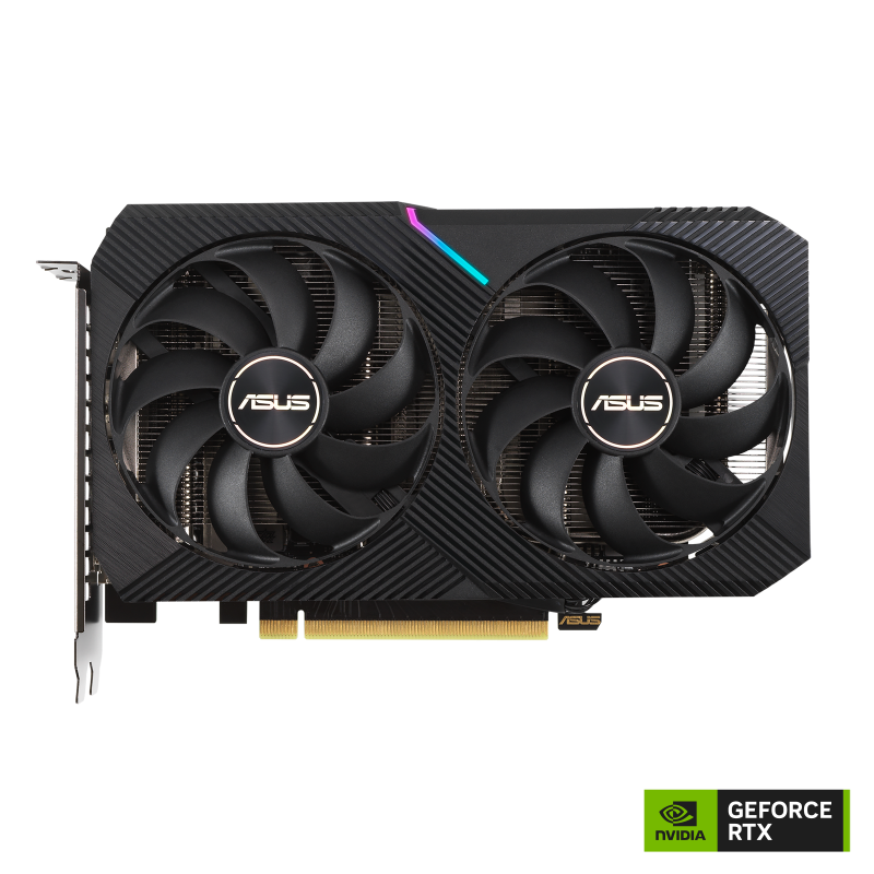 ASUS Dual GeForce RTX 3060 8GB GDDR6 graphics card with NVIDIA logo, front view