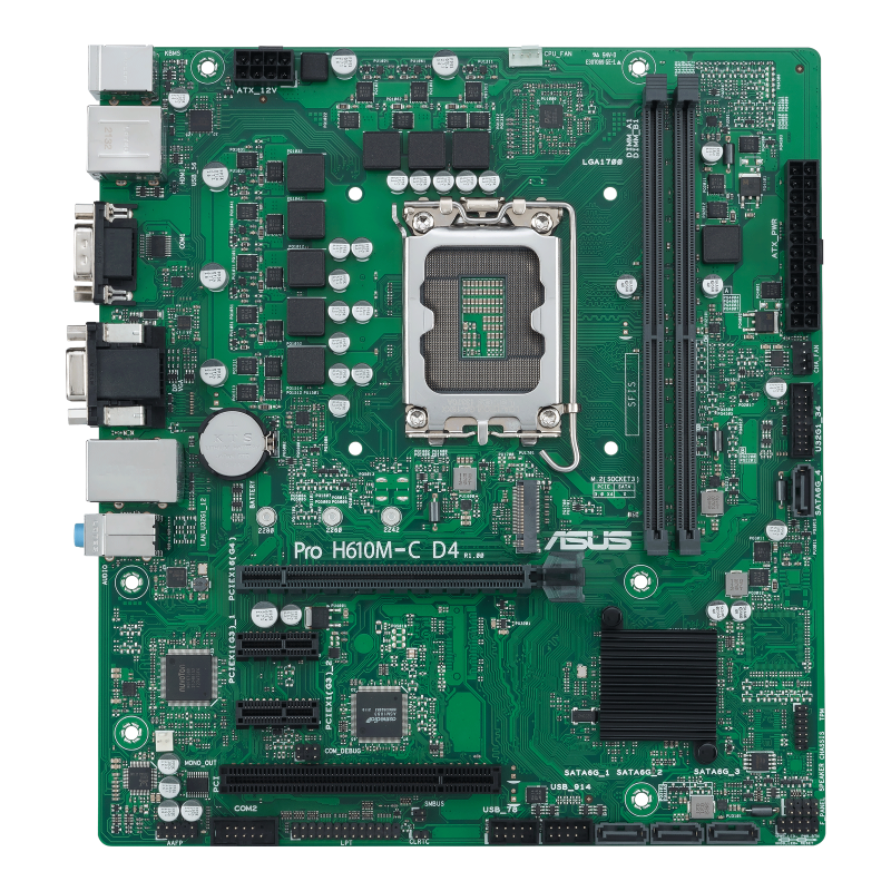 Pro H610M-C D4-CSM motherboard, front view 