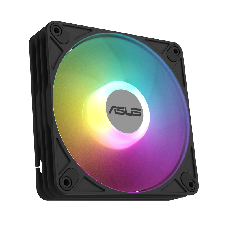 ASUS AR120 ARGB PWM Fan hero angle with ARGB lighting