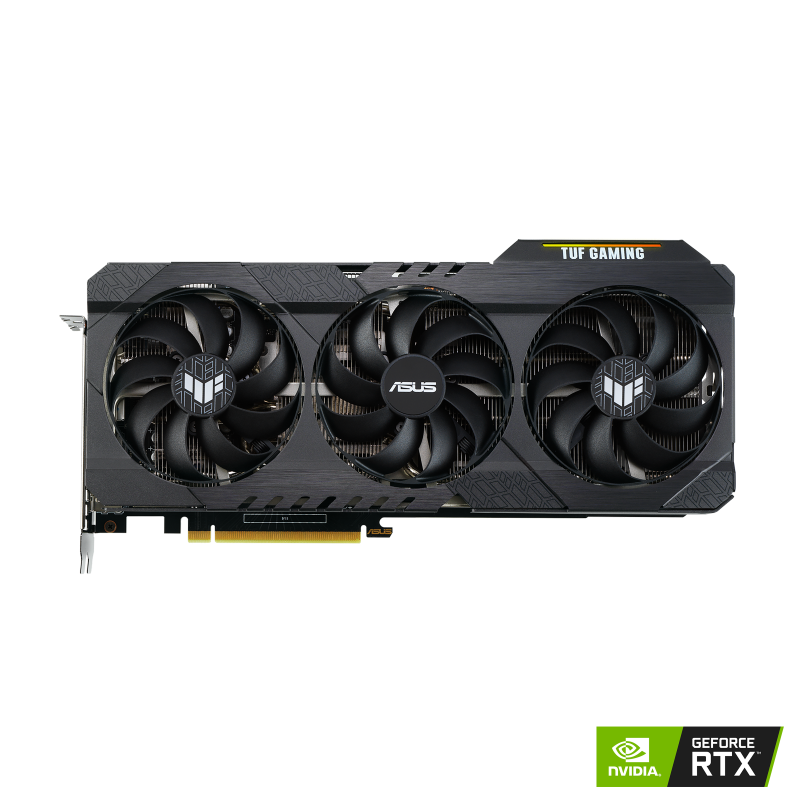 TUF Gaming GeForce RTX 3060 Ti V2 graphics card with NVIDIA logo, front view