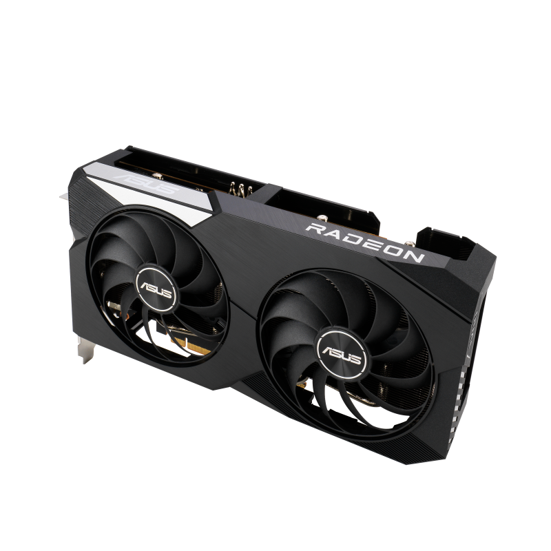 ASUS Dual AMD Radeon RX 6600 graphics card, hero shot from the front