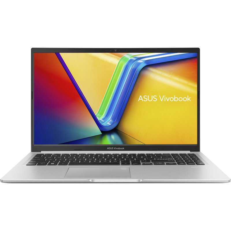 Cool Silver ASUS Vivobook 15 M1502 display opened from the front view.