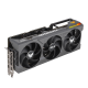 Angled top down view of the TUF Gaming GeForce RTX 4090 graphics card highlighting the fans, ARGB