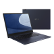 An angled front view of an ASUS ExpertBook B7 Flip, superimposed on an overhead view of an ASUS ExpertBook B7 Flip showing its Star Black lid.