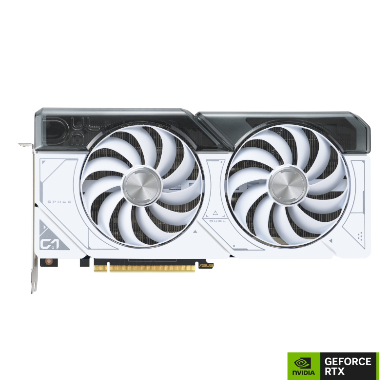 ASUS DUAL GeForce RTX 4070 White edition graphics card front view NV logo