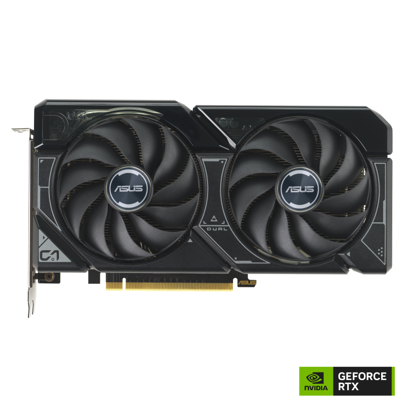 ASUS Dual GeForce RTX 4060 Ti SSD OC Edition front view of the with black NVIDIA logo