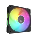 TUF Gaming TR120 ARGB Fan Reverse Black 60 degree shot with aura lighting