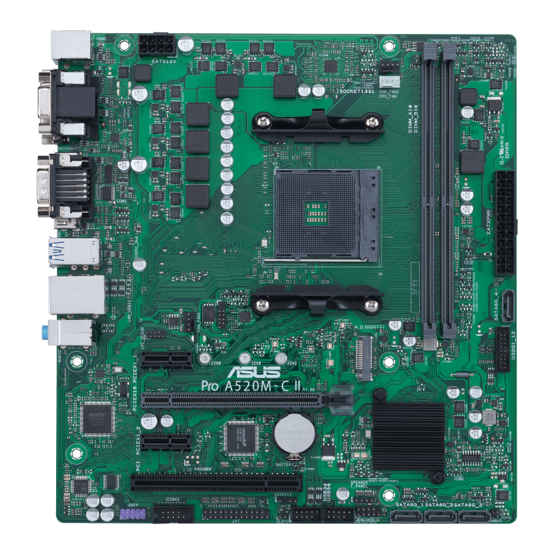 Pro A520M-C II/CSM motherboard, front view 