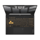 2023 TUF Gaming F15_Top down view of the TUF Gaming F15, with the TUF logo on screen and the keyboard illuminated in yellow