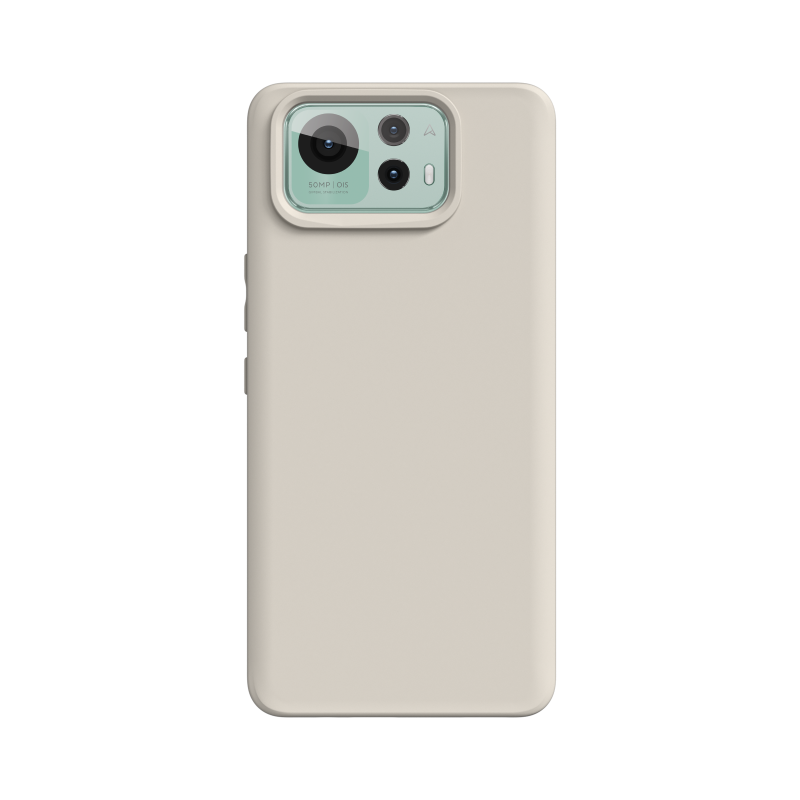 Back view of a grey phone case with a Sage Green phone inside, highlighting the camera module cutout and sleek design.