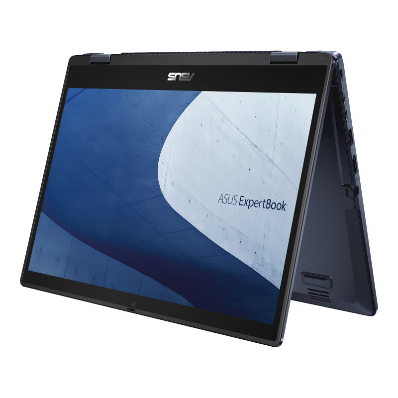 An angled front view of an ASUS ExpertBook B3 Flip in tent mode