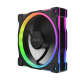 ASUS MR120 ARGB Fan   Reverse Black left tilted 45 degrees with ARGB lighting