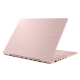 從背面展示玫瑰金 ASUS Vivobook S 14 OLED，具有多功能的轉軸設計。