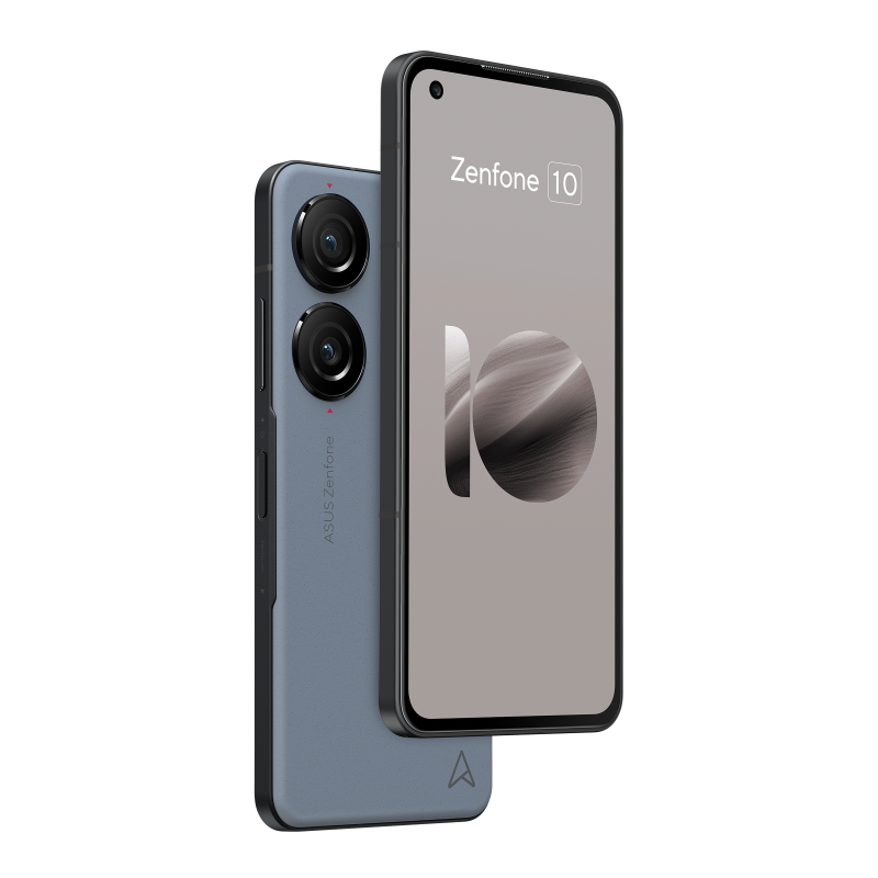 Zenfone 10 Starry Blue with one photo showing the back cover and another showing the screen side