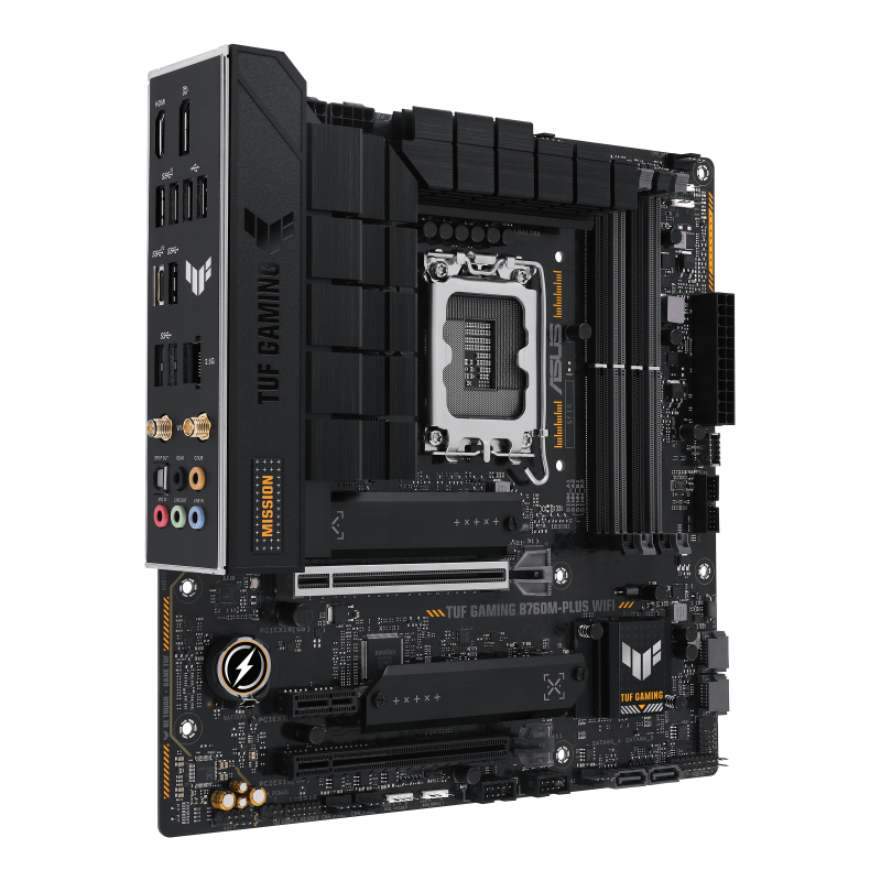 TUF GAMING B760M-PLUS WIFI front view, 45 degrees