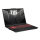 2024 TUF Gaming A16, pomaknuti pogled sprijeda na TUF Gaming A16 s TUF logotipom na ekranu.