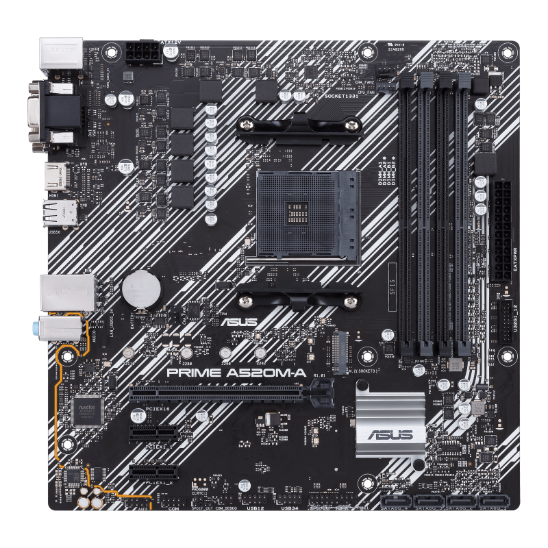 PRIME A520M-A/CSM motherboard, front view 