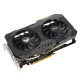 TUF Gaming AMD Radeon RX 6500 XT OC edition graphics card, front angled view, highlighting the fans, I/O ports