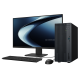 A dark grey ASUS ExpertCenter P500 Mini Tower with monitor and keyboard and mouse. 