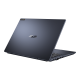 An angled rear view of an ASUS ExpertBook B5 showing the Star Black chassis and glowing user status indicator.