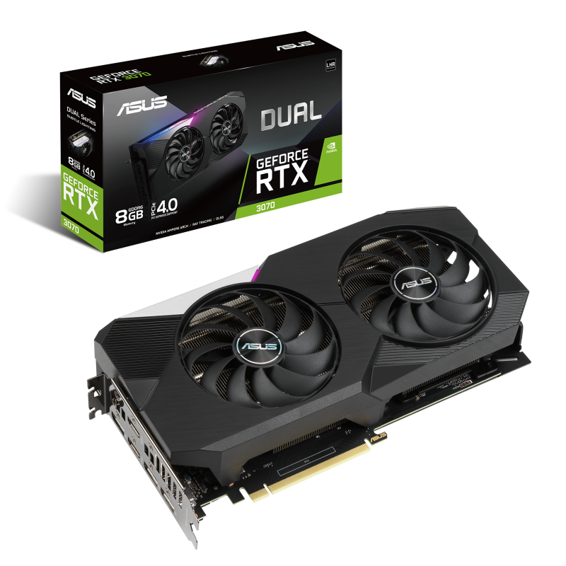 Dual GeForce RTX 3070 V2 packaging and graphics card