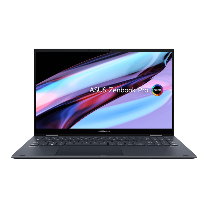 Zenbook Pro 15 Flip OLED ( UP6502, 12th Gen Intel) display opened from the front view. 