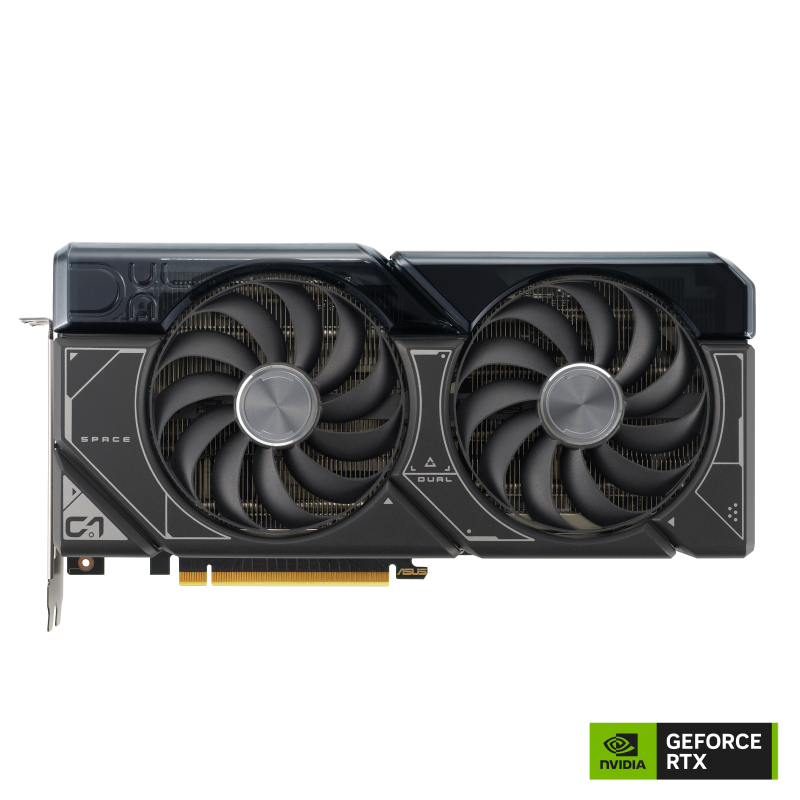 ASUS DUAL GeForce RTX 4070Ti SUPER graphics card front view NVlogo