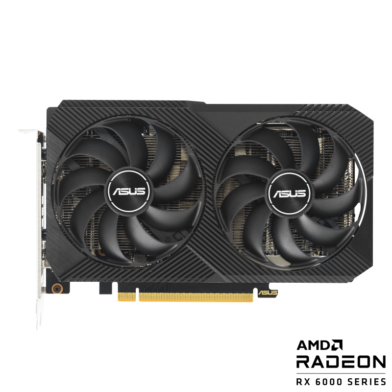 ASUS Dual Radeon RX 6500 XT V2 OC Edition front view of the with black AMD logo