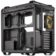 TUF Gaming GT502 PLUS rear view, titled 60 degrees with side panel removed, focus on the hybrid function bracket