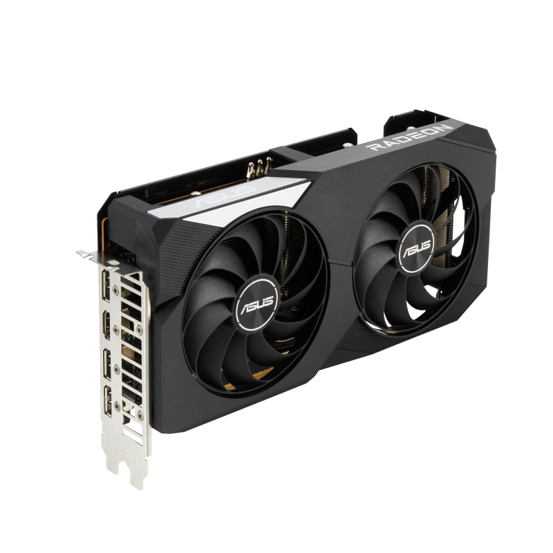 ASUS Dual AMD Radeon RX 6600 graphics card, hero shot from the front