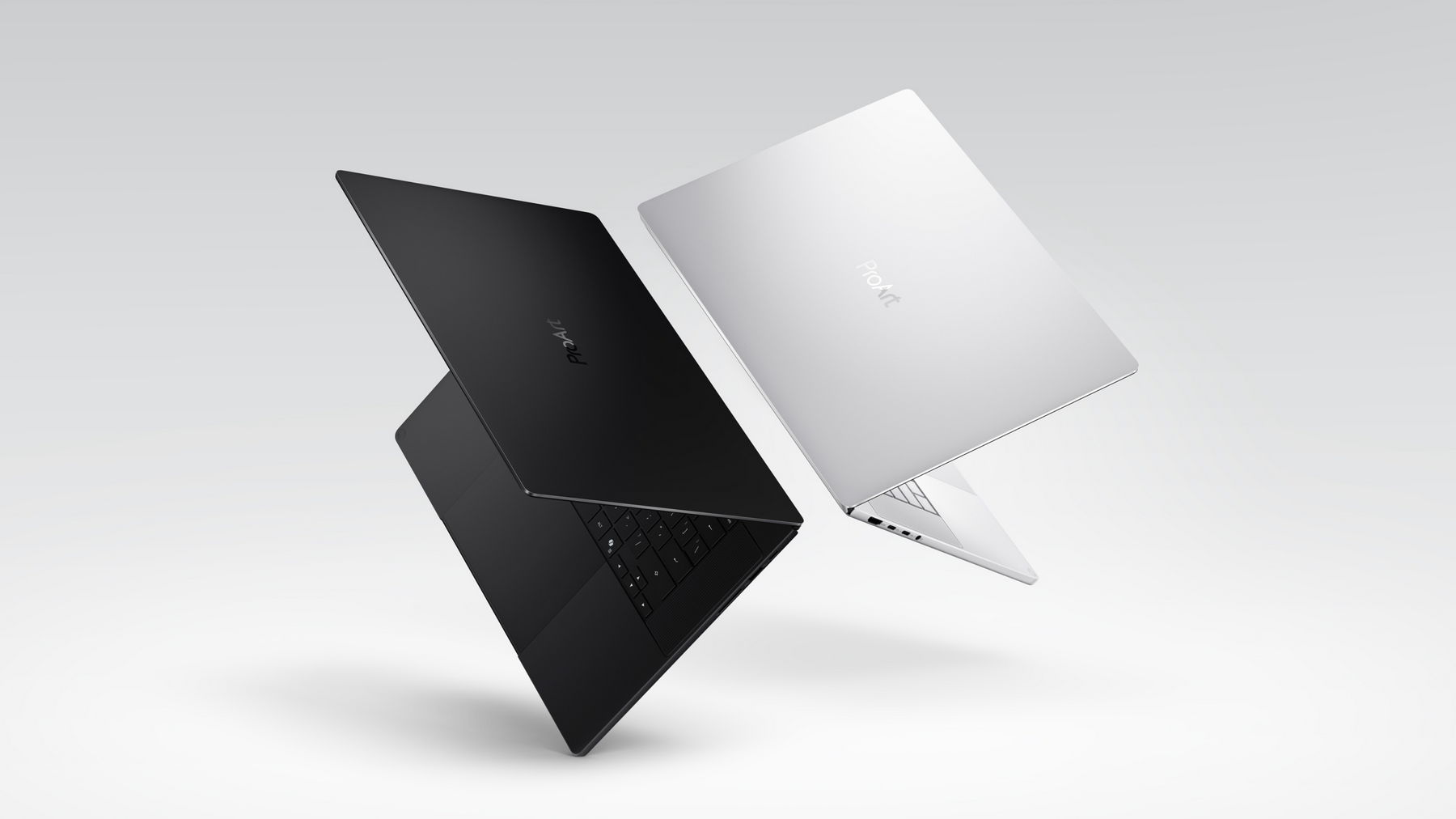 All-new ASUS ProArt P14/P16 laptop powered by RTX Spark shown in Nano Black and Neo White.