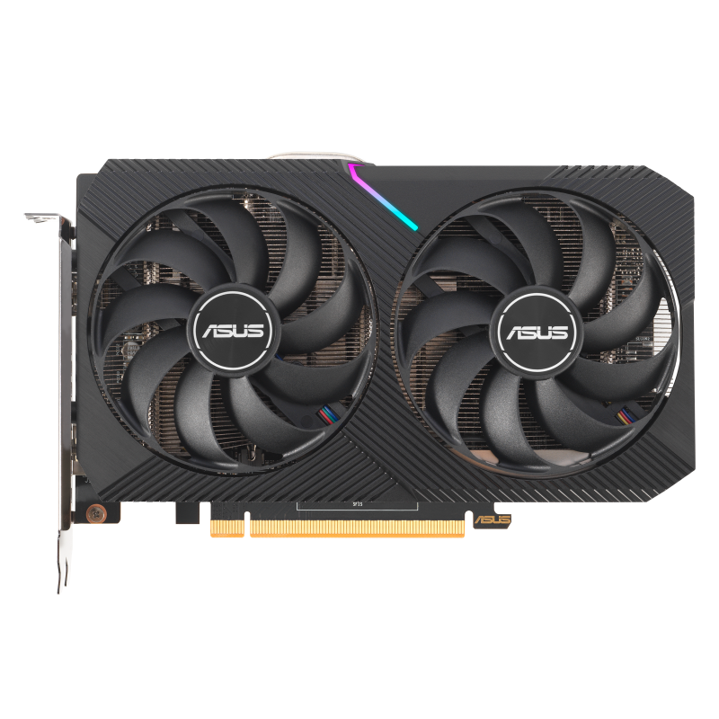 ASUS Dual AMD Radeon RX 6500 XT OC Edition graphics card, front view 